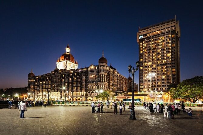 The Gateway of India and the Taj Mahal Palace lit after dark